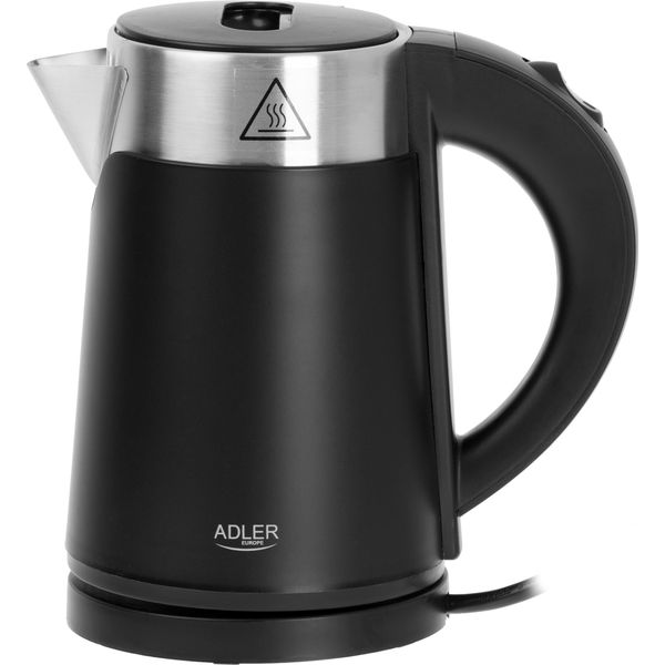 Adler | Bollitore | Ad 1372 | Elettrico | 800 W | 0,6 L | Plastica/Acciaio Inox | Base Girevole A 360° | Nero-image