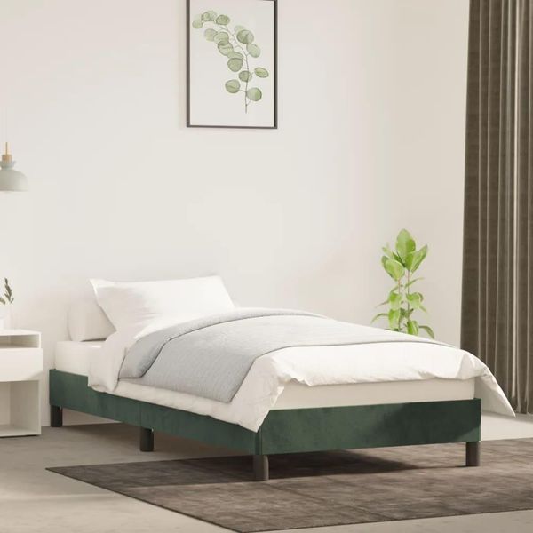 The Living Store Struttura Letto In Velluto Verde Scuro 80X200 Cm-image
