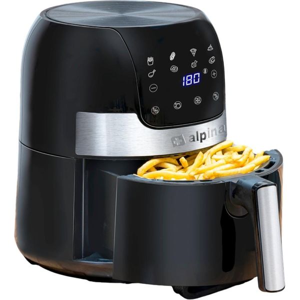 Alpina Airfryer 3,5L - Friggitrice Ad Aria Calda 1-4 Persone - Friggitrice Ad Aria Con Touch Screen Digitale - Temperatura Regolabile Da 80 A 200 Gradi - Con Funzione Timer - Forno Ad Aria Calda 1400W-image