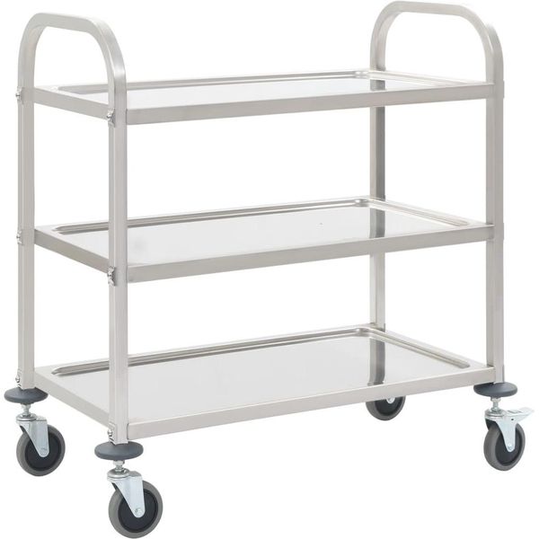 The Living Store Carrello Da Portata A 3 Livelli 95X45X83,5 Cm In Acciaio Inox-image