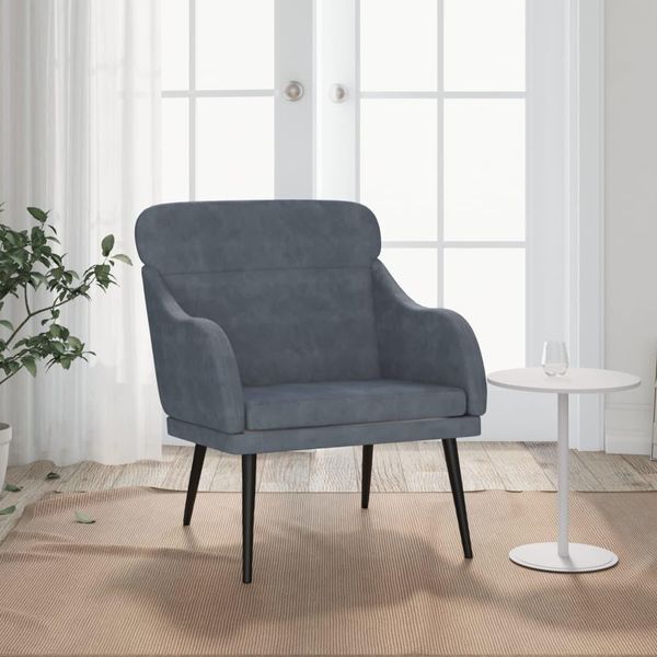 The Living Store Poltrona Grigio Scuro 63X76X80 Cm In Velluto-image