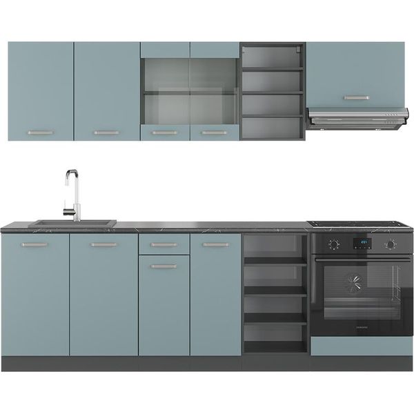 Vicco Cucina Componibile R-Line, 240 Cm Senza Piano Di Lavoro, Grigio-Blu/Antracite-image