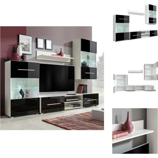 Vidaxl Mobile Tv A Parete A Cinque Pezzi Con Illuminazione A Led Nero - Mobili Tv-image