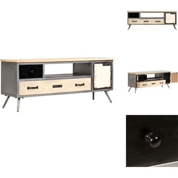 Mobile Tv Vidaxl In Legno Massiccio Di Mango E Acciaio 120 X 30 X 45 Cm - Mobili Tv-image