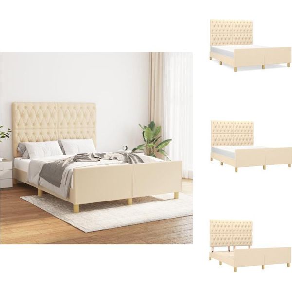 Vidaxl Struttura Letto Con Testiera In Tessuto Crema 140X190 Cm - Letti E Strutture Letto-image