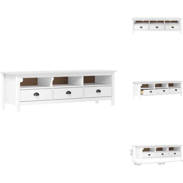 Vidaxl Mobile Tv Hill White 158X40X47 Cm In Legno Di Pino Massiccio - Mobili Tv-image