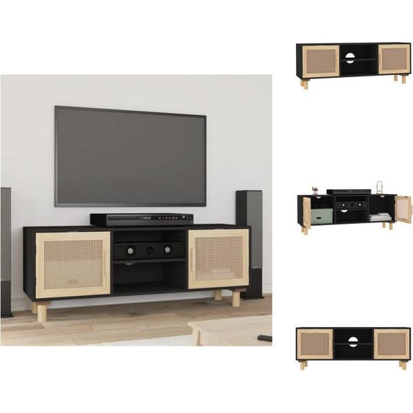 Mobile Tv Vidaxl Nero 105X30X40 Cm Legno Massiccio Pino Rattan Naturale - Mobili Tv-image