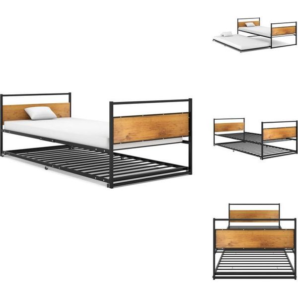 Vidaxl Letto Allungabile In Metallo Nero 90X200 Cm - Letti & Reti-image