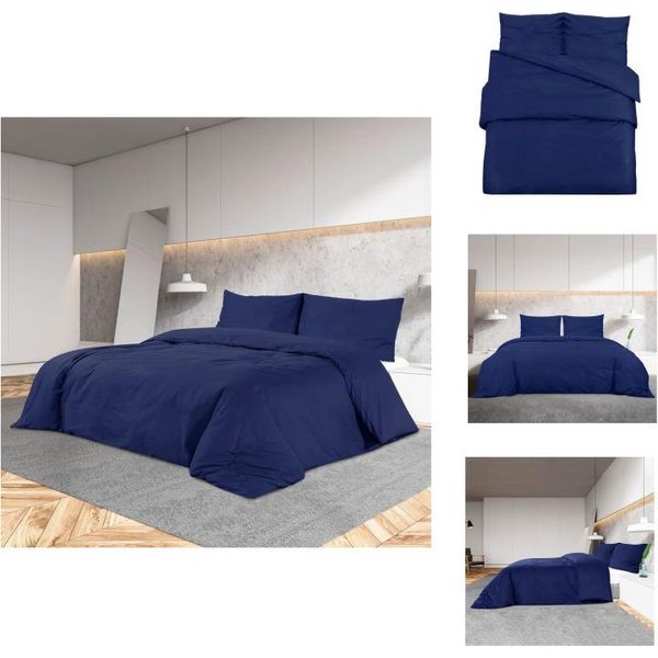 Vidaxl Set Di Biancheria Da Letto Blu Navy 260X240 Cm Copripiumino In Microfibra Leggera-image