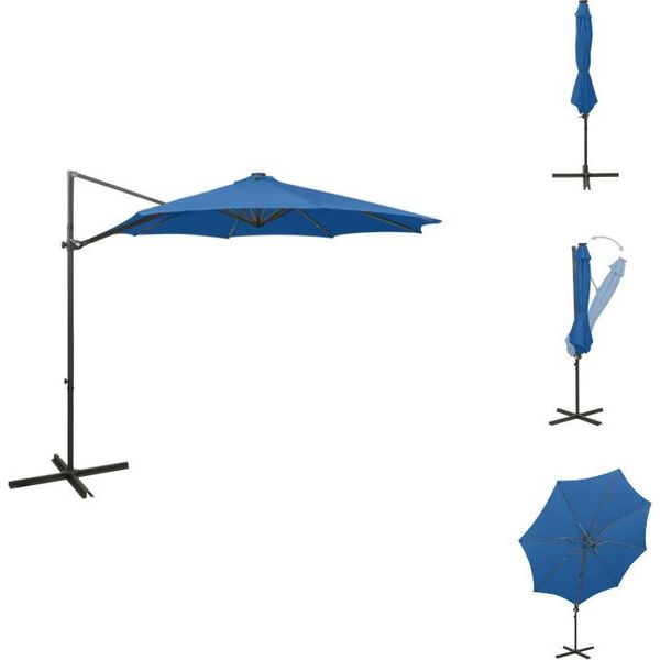 Vidaxl Ombrellone A Semaforo Con Asta E Led Azzurro 300 Cm - Ombrelloni E Tende Da Sole-image