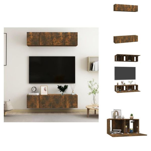 Vidaxl Mobili Tv A Parete 4 Pz. Rovere Fumé 60X30X30 Cm Materiale A Base Di Legno - Mobili Tv-image