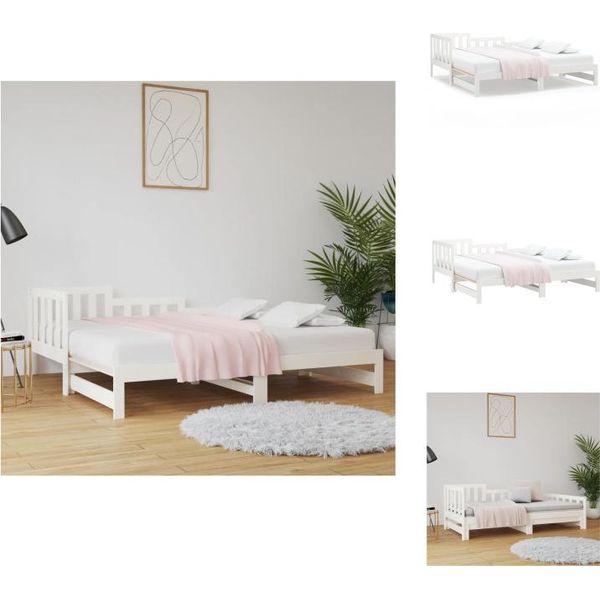 Vidaxl Letto Da Giorno Estensibile Bianco 2X(90X190) Cm In Legno Di Pino Massiccio - Letti E Strutture Letto-image