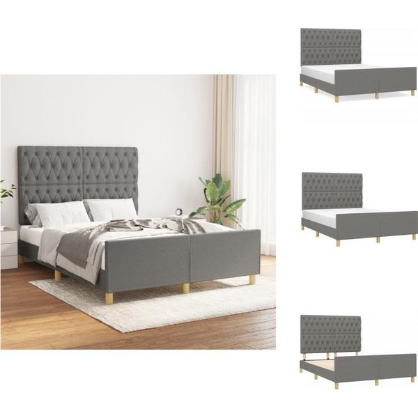 Vidaxl Struttura Letto Con Testiera In Tessuto Grigio Scuro 140X200 Cm - Letti E Strutture Letto-image