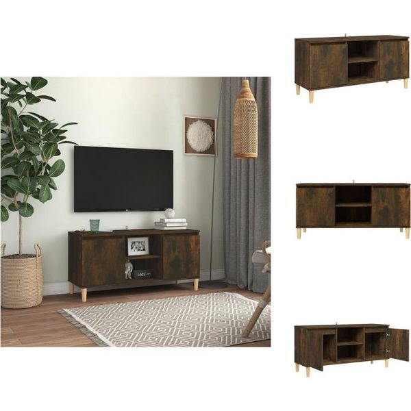 Mobile Tv Vidaxl Con Gambe In Legno Massiccio Rovere Fumé 103,5X35X50 Cm - Mobili Tv-image