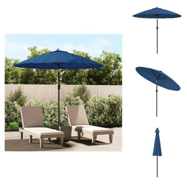 Vidaxl Ombrellone Con Asta In Alluminio 270 Cm Azzurro - Ombrelloni E Tende Da Sole-image