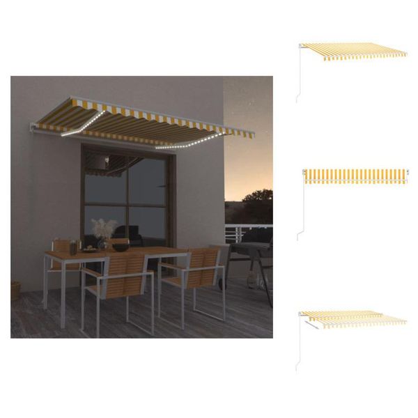 Vidaxl Tenda Da Sole Manuale A Scomparsa Con Led 400X350 Cm Giallo E Bianco - Tende Da Sole-image