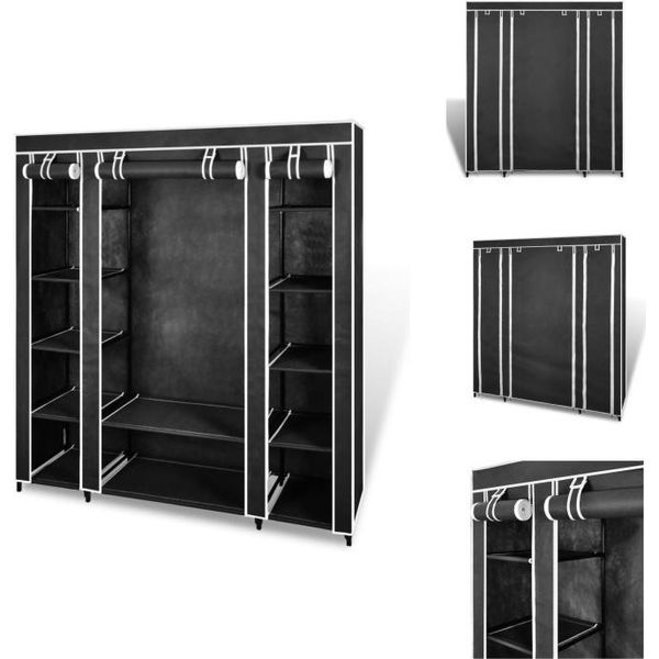 Vidaxl Armadio In Tessuto Con Scomparti Appendiabiti 45×150×176 Cm Nero - Armadi-image