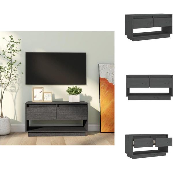 Vidaxl Mobile Tv Grigio 74X34X40 Cm In Legno Di Pino Massiccio - Mobili Tv-image
