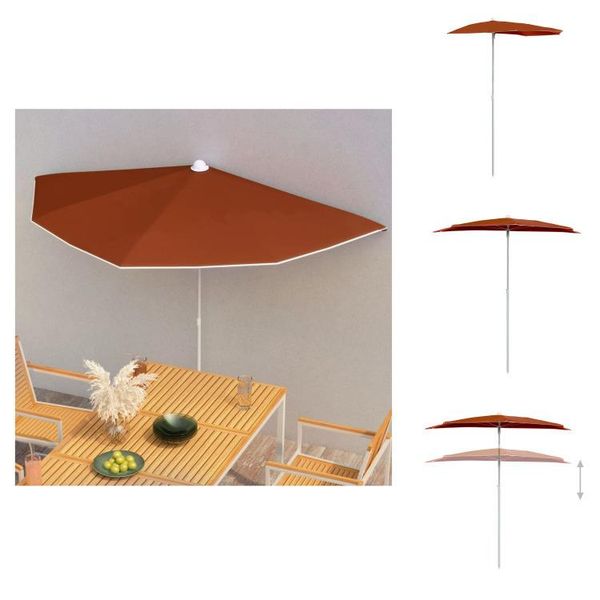 Vidaxl Mezzo Ombrellone Con Asta 180X90 Cm Terracotta Rossa - Ombrelloni E Tende Da Sole-image