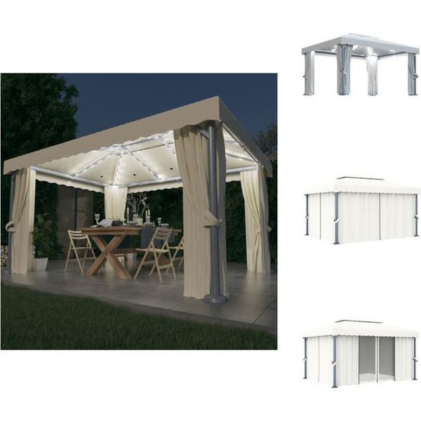 Vidaxl Padiglione Con Tende E Luci Led 4X3 M Bianco Crema - Padiglioni E Tende Per Feste-image