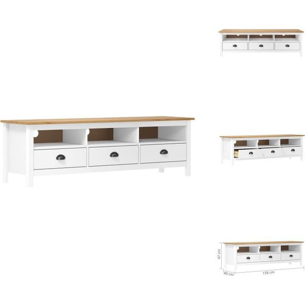 Vidaxl Mobile Tv Hill White 158X40X47 Cm In Legno Di Pino Massiccio - Mobili Tv-image
