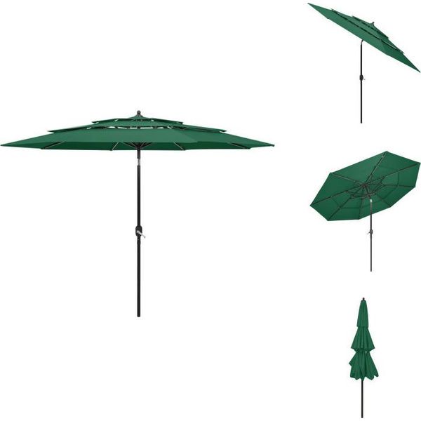 Vidaxl Ombrellone Con Palo In Alluminio A 3 Strati Verde 3 M - Ombrelloni E Tende Da Sole-image