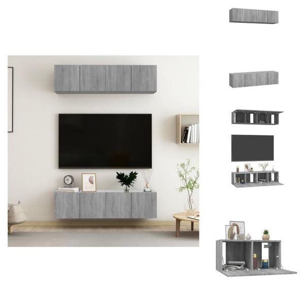 Vidaxl Mobili Tv A Parete 4 Pz. Grigio Sonoma 60X30X30 Cm Materiale A Base Di Legno - Mobili Tv-image