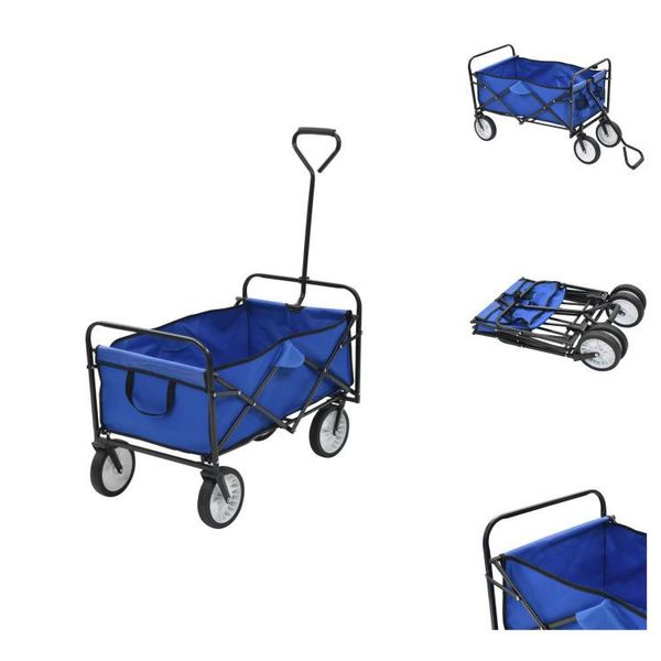 Vidaxl Carrello Manuale Pieghevole In Acciaio Blu - Carrelli E Carrelli A Mano-image