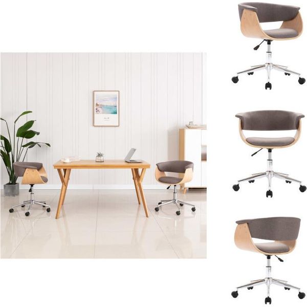 Vidaxl Sedia Da Ufficio Girevole In Legno Curvato E Tessuto Taupe - Sedie Da Ufficio-image