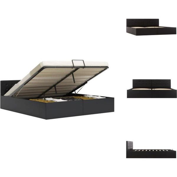 Vidaxl Letto Contenitore Idraulico In Pelle Finta Nera 180×200 Cm - Letti E Strutture Letto-image