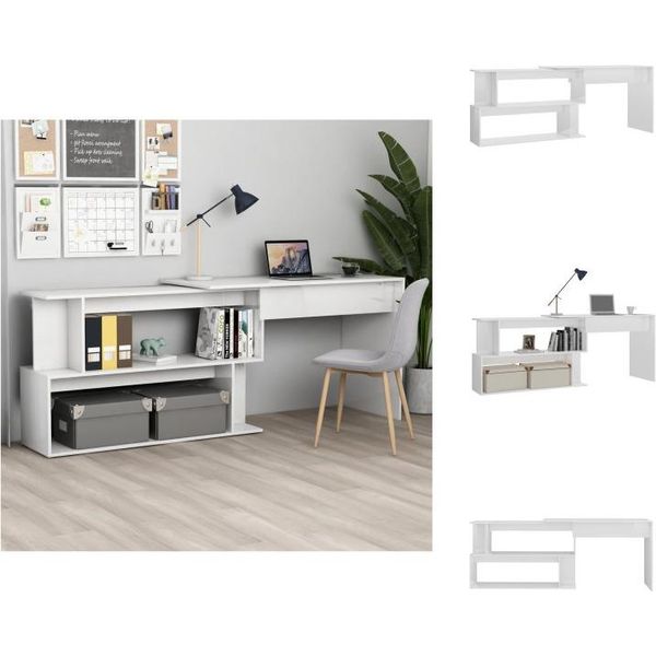 Vidaxl Scrivania Ad Angolo Bianco Lucido 200X50X76 Cm In Legno - Scrivanie-image