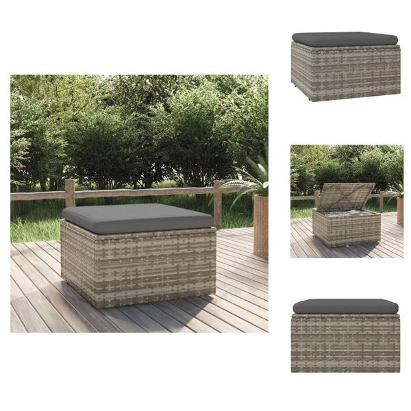 Vidaxl Sgabello Da Giardino Con Cuscini Grigio 55X55X30 Cm In Poly Rattan - Divani Da Giardino-image