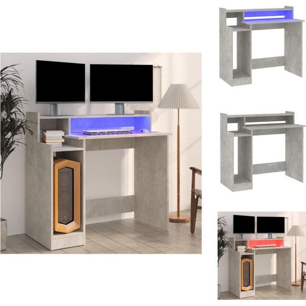 Vidaxl Scrivania Con Led Grigio Cemento 97X45X90 Cm Materiale A Base Di Legno - Scrivanie-image