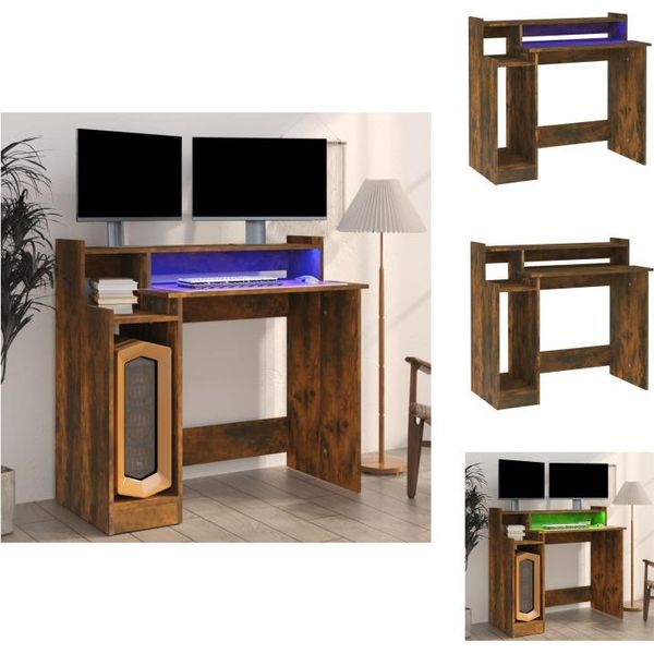 Vidaxl Scrivania Con Led In Rovere Fumé 97X45X90 Cm Materiale A Base Di Legno - Scrivanie-image