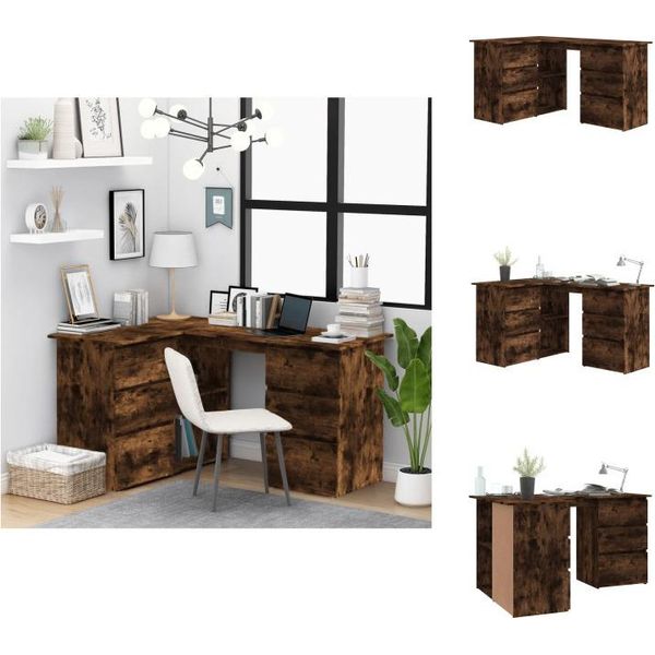 Vidaxl Scrivania Ad Angolo In Rovere Affumicato 145X100X76 Cm Materiale A Base Di Legno - Scrivanie-image