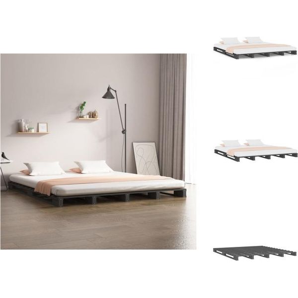 Vidaxl Letto Pallet Grigio 150X200 Cm In Legno Massiccio - Letti E Strutture Letto-image