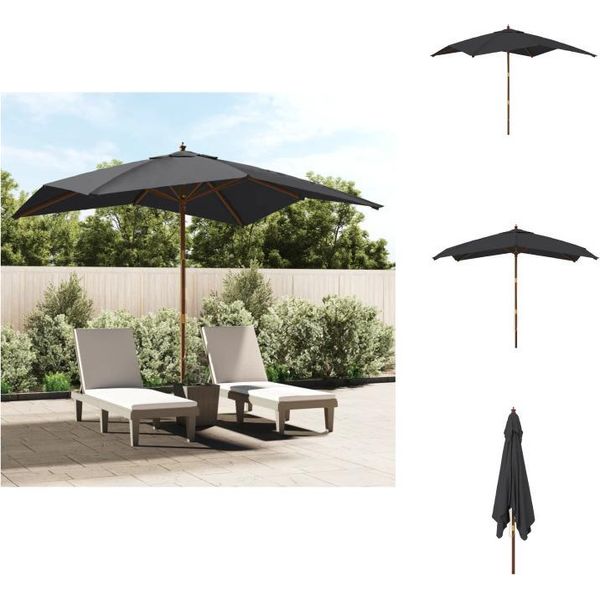 Vidaxl Ombrellone Con Palo In Legno Nero 300X300X273 Cm - Ombrelloni E Tende Da Sole-image