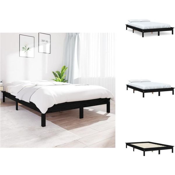 Vidaxl Letto In Legno Massiccio Nero 150X200 Cm Pino - Letti E Strutture Letto-image