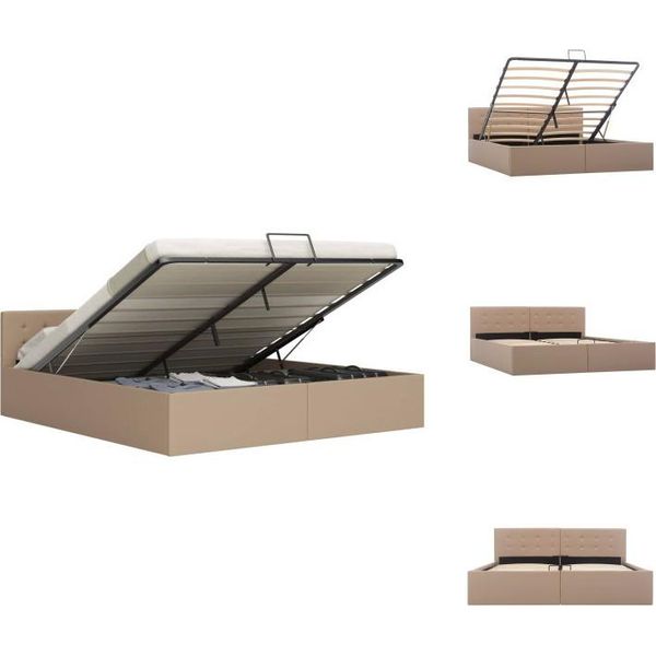 Vidaxl Letto Contenitore Idraulico Cappuccino-Marrone In Pelle Finta 160×200 Cm - Letti & Strutture Letto-image