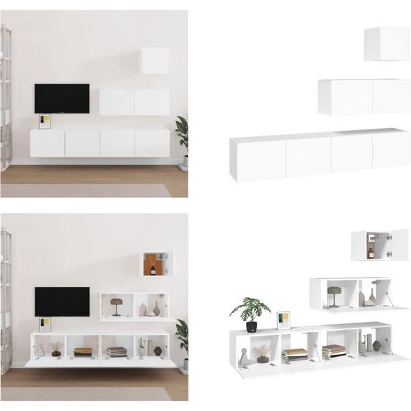 Vidaxl Set Di Mobili Tv 4 Pezzi In Legno Bianco - Set Di Mobili Tv - Mobile Tv - Mobile Tv - Parete Tv-image