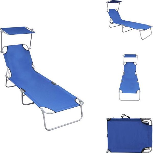 Vidaxl Lettino Pieghevole Con Protezione Solare In Alluminio Blu - Lettini Prendisole-image