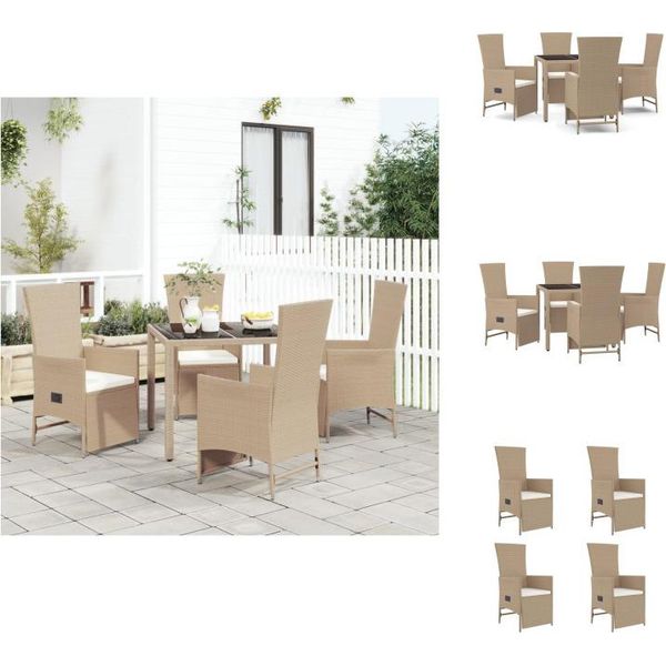 Vidaxl Set Da Pranzo Da Giardino 5 Pezzi Con Cuscini Beige Poly Rattan - Sedie Da Giardino-image