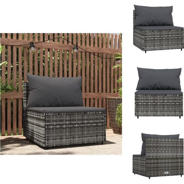 Vidaxl Divano Da Centro Giardino Con Cuscini In Poly Rattan Grigio - Divani Da Giardino-image