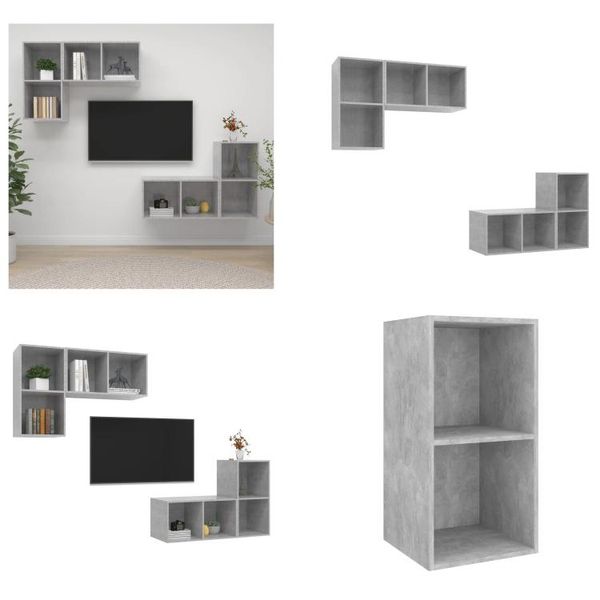 Vidaxl Mobili Tv A Parete 4 Pz. Materiale A Base Di Legno Grigio Cemento - Mobile Tv - Mobili Tv - Mobile Tv Sospeso - Mobili Tv Sospesi-image