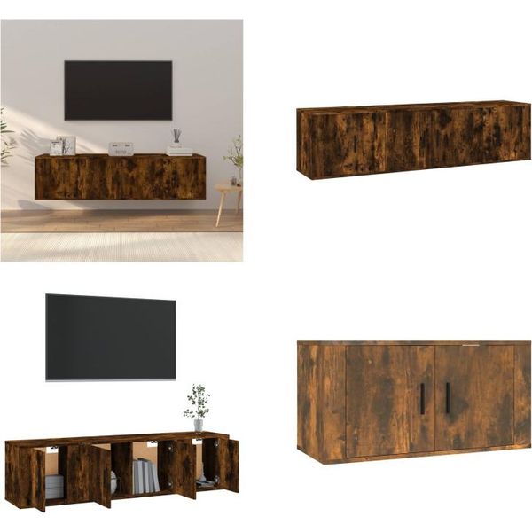 Vidaxl Set Di Mobili Tv 3 Pezzi In Legno Di Quercia Affumicato - Set Di Mobili Tv - Mobile Tv - Supporto Tv-image