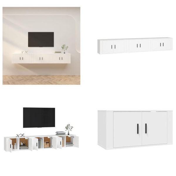 Vidaxl Mobili Tv A Parete 3 Pz. Bianco 80X34,5X40 Cm - Mobile Tv A Parete - Mobili Tv A Parete - Mobile Tv - Console Tv-image