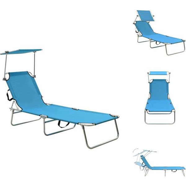 Vidaxl Lettino Pieghevole Con Protezione Solare In Alluminio Blu - Lettini Prendisole-image