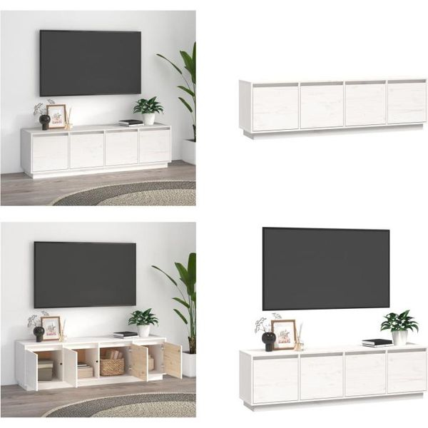 Mobile Tv Vidaxl Bianco 156X37X45 Cm In Pino Massiccio - Mobile Tv - Mobile Tv - Mobile Tv - Porta Tv-image