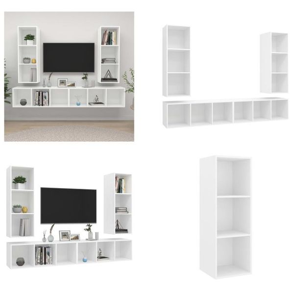 Vidaxl Mobili Tv A Parete 4 Pz. Legno Ingegnerizzato Bianco - Mobile Tv - Mobiletti Tv - Mobile Tv Sospeso - Mobiletti Tv Sospesi-image