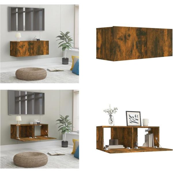 Vidaxl Mobile Tv In Rovere Fumé 80X30X30 Cm Materiale A Base Di Legno - Mobile Tv - Mobili Tv - Mobili Tv - Porta Tv-image